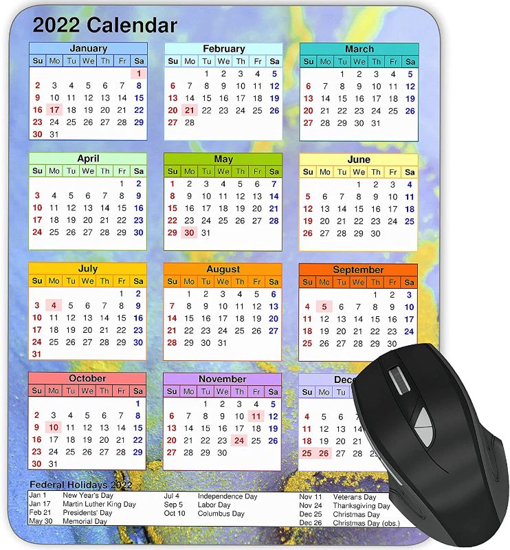 Photo 1 of YTMYAN, 2022 Calendar with Holidays Mouse pad Gaming Designed Mouse Mat Non Slip Rubber Mousepad ?240mmX200mm? (Blue), Pack of 2
