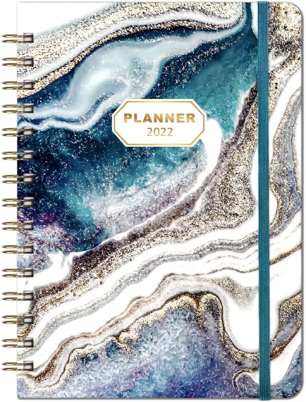 Photo 1 of 2022 Weekly & Monthly Planner with Monthly Tabs, January 2022 - December 2022, 6.3" x 8.4" , Twin-Wire Binding with Flexible Hardcover Cover, Elastic Closure & Inner Pocket - Blue, Pack of 5
