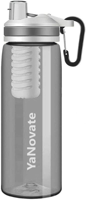 Photo 1 of YaNovate Filtered Water Bottle, Portable Grade Filter 2-Stage Integrated Water Purifier with Replaceable Filter for Camping, Endurance Sports, Hiking and Backpacking, BPA Free, 26 Oz
