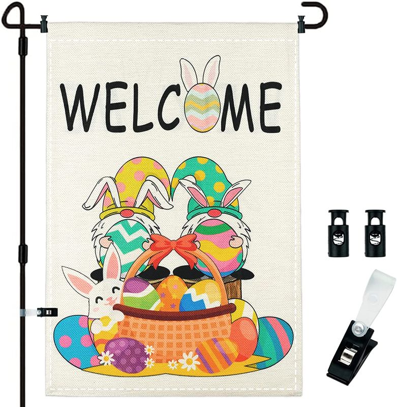 Photo 1 of 
Easter Flag Bunny Gnomes Easter Garden Flag 12.5×18'' Double Sided Vertical Burlap Spring Welcome Garden Flag for Outside Easter Yard Flag for...