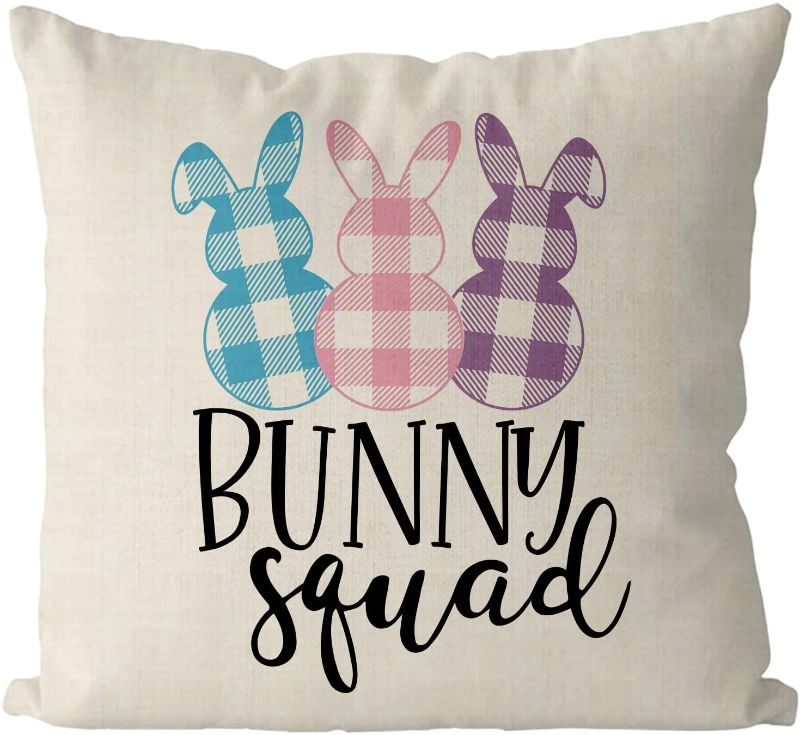 Photo 1 of Easter Pillow Covers 18x18 Inch Bunny Suad Buffalo Plaid Spring Throw Pillowcase Home Decor Sofa Bedroom Cushion Case Farmhouse Decorations