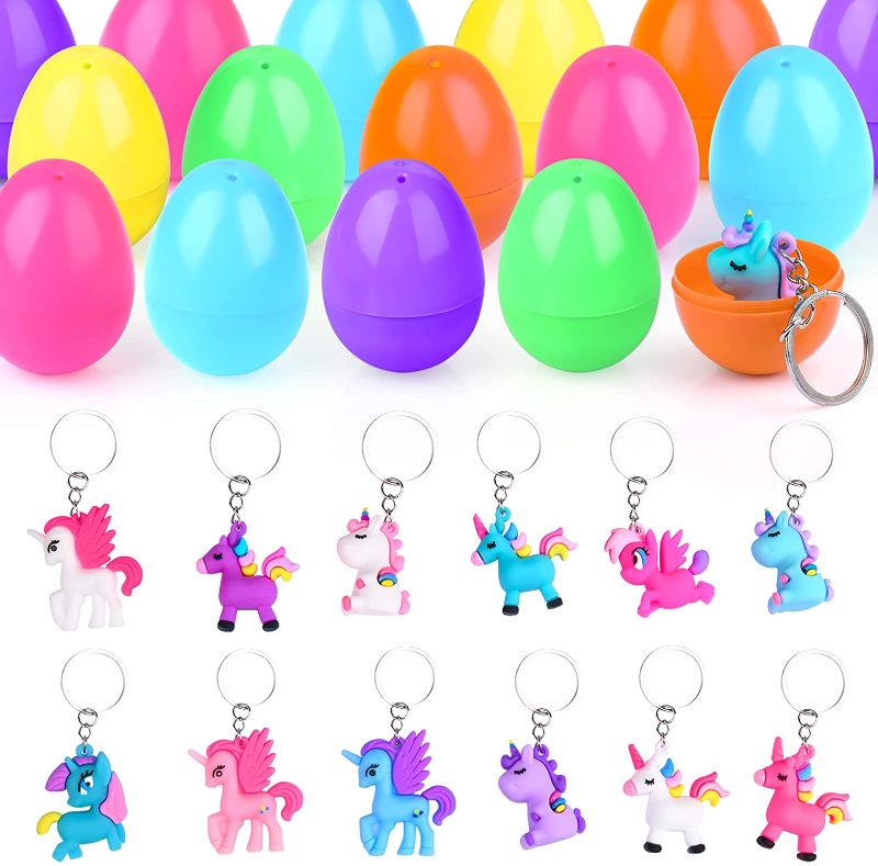 Photo 1 of Auney 12Pcs Prefilled Easter Eggs Filled with Pony Keychains Toys for Kids Easter Party Favors, Easter Basket Stuffer, Pre Filled Easter Eggs, Easter Egg Hunt