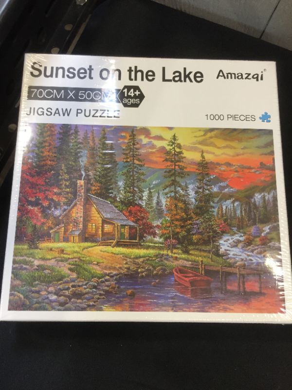 Photo 1 of Jigsaw Puzzles 1000 Pieces for Adults - Lakeside Sunset Jigsaw Puzzle with Letters on Back - Premium Cardboard Perfect Interlocking Clear Printing?28×20In?