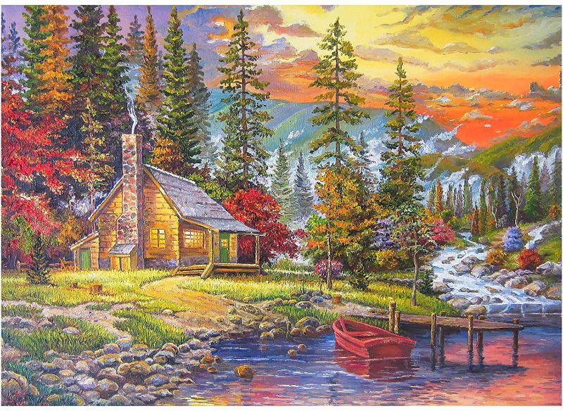 Photo 1 of Jigsaw Puzzles 1000 Pieces for Adults - Lakeside Sunset Jigsaw Puzzle with Letters on Back - Premium Cardboard Perfect Interlocking Clear Printing?28×20In?