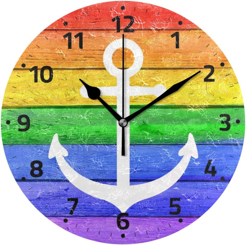 Photo 1 of 
Wamika Nautical Anchor Wooden Wall Clock Colorful Rainbow Round Clock Silent Non Ticking Decorative 9.5 Inch Battery Operated Quartz Analog Quiet Desk Clock.