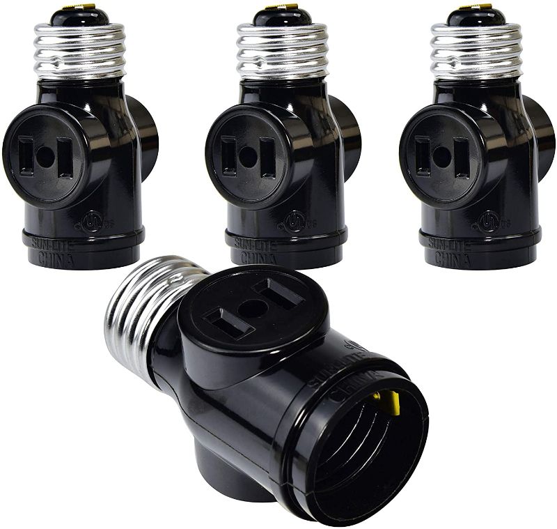 Photo 1 of Aiwode 2 Outlet Light Socket Adapter,Converts Medium Screw Socket into a Socket with Two outlets,Polarized Outlet,UL Listed Bulb Socket Outlet Adapter,Black(4 Pack)