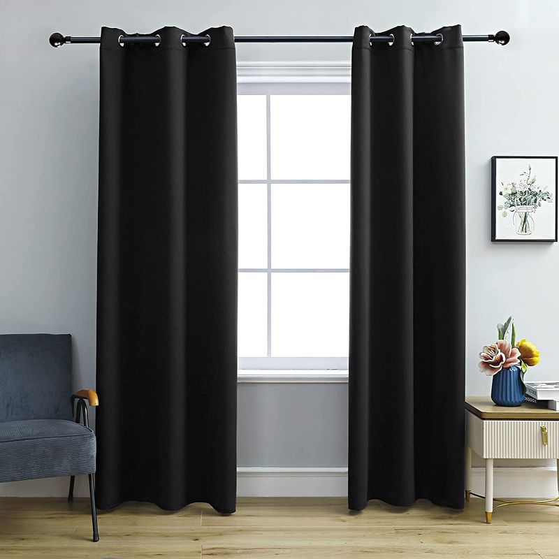 Photo 1 of ASODRILL Blackout Curtains & Drapes Thermal Insulated with Grommet Darkening Window Curtains for Bedroom/ Living Room (Black, 42''X 84'', 2 Panels)