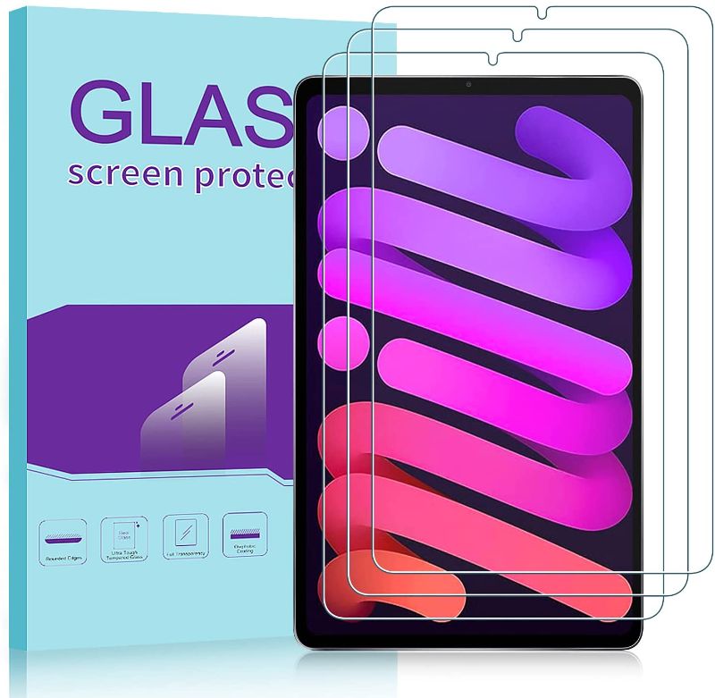 Photo 1 of 3 Pack] WRJ for iPad Mini 6 2021 Screen Protector,Anti-Scratch Anti-Fingerprint No-Bubble 9H Hardness Tempered Glass(2)