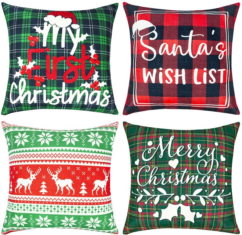 Photo 1 of Ouddy 4 Packs Christmas Pillow Covers 18x18, Winter Xmas Holiday Farmhouse Pillow Covers, Christmas Decorations Outdoor Christmas Pillows for Home Couch Bed