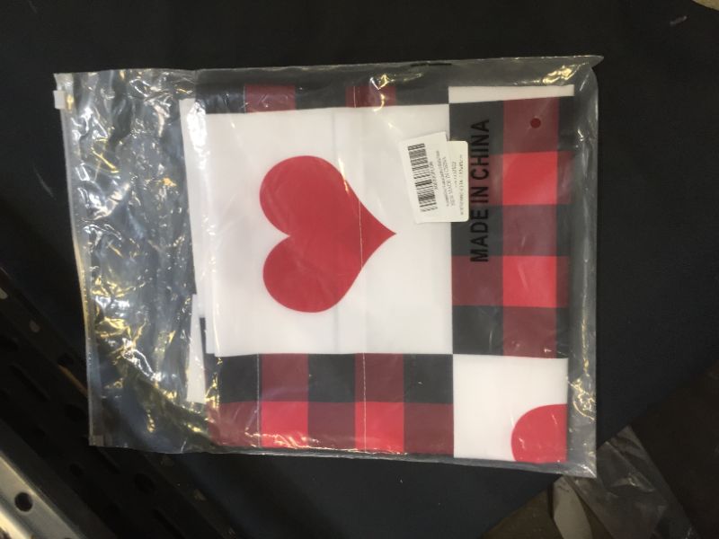 Photo 1 of Valentine's Day Valance Curtain for Kitchen Windows/ Living Room/ Bedroom/ Cafe, Red Love Heart Buffalo Check Plaid Window Curtain Valance Rod Pocket 54 Inch by 18 Inch, 1 Panel