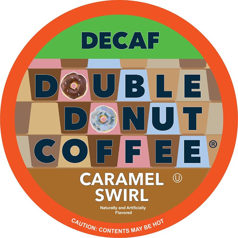 Photo 1 of Caramel Swirl Medium Roast Decaf Flavored Coffee Pods for Keurig K Cups Makers from Double Donut, 24 Capsules EXP 10/23