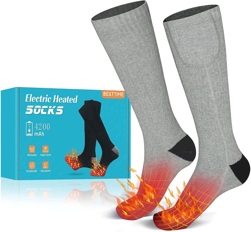 Photo 1 of Heated Socks for Men Women, 4200mAh Rechargeable Electric Heated Socks Foot Warmers 3 Heating Settings Winter Warm Thermo Sock with 2 Battery for Skiing Hiking Camping Running Fishing…
