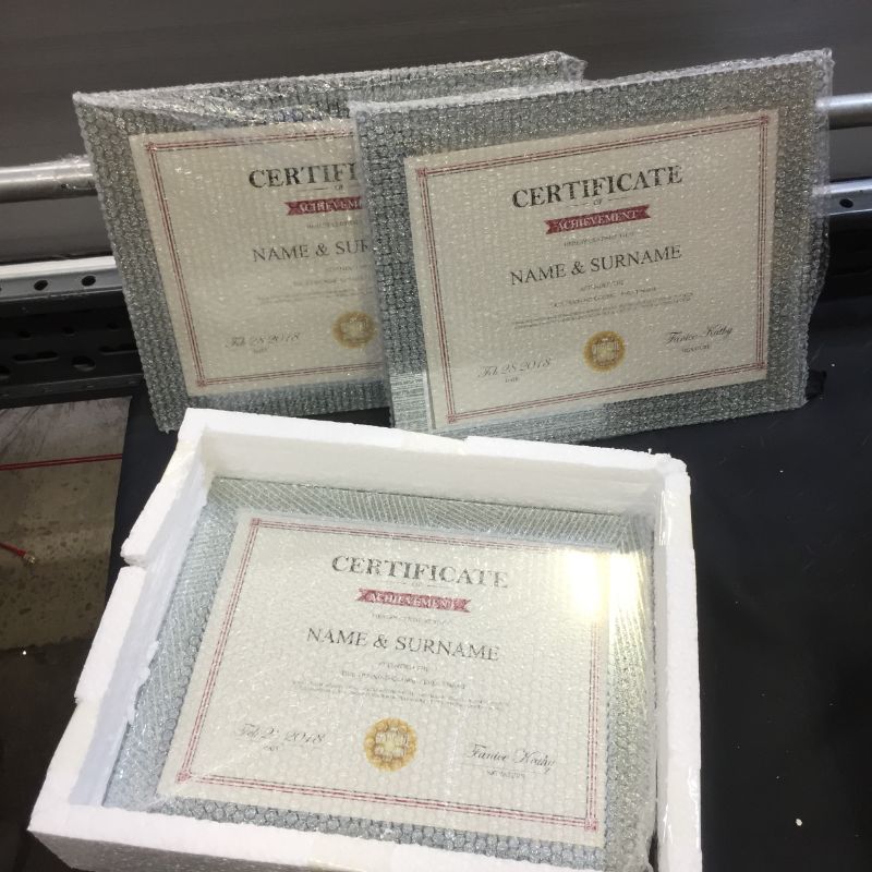 Photo 1 of 8.5 x 11 Picture Frames Set of 3, 8.5x11 Document Certificate Award Frame with Sparkling Silver Edge High Definition Glass for Tabletop Display, Silver