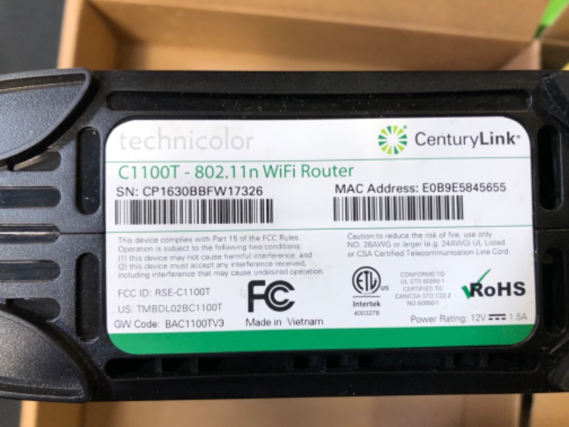 Photo 6 of CenturyLink Technicolor C1100T Vdsl2 Modem 802.11n WiFi Router
