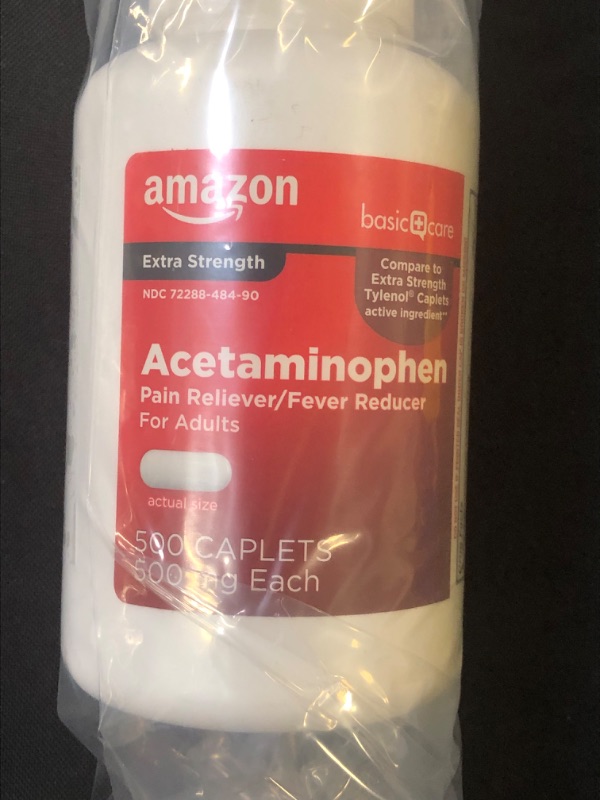 Photo 2 of Amazon Basic Care Extra Strength Pain Relief, Acetaminophen Caplets, 500 mg, 500 Count (Pack of 1)  11 2022
