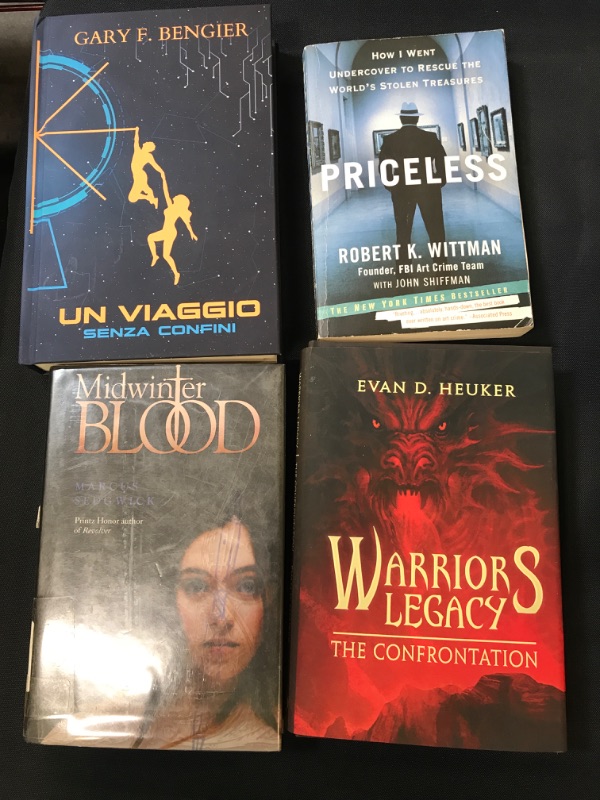 Photo 1 of (Book Bundle) The Confrontation (Warriors Legacy) Hardcover by Evan D. Heuker, Midwinterblood Hardcover by Marcus Sedgwick, Priceless: How I Went Undercover to Rescue the World's Stolen Treasures Paperback by Robert K. Wittman, & Un viaggio senza confini 