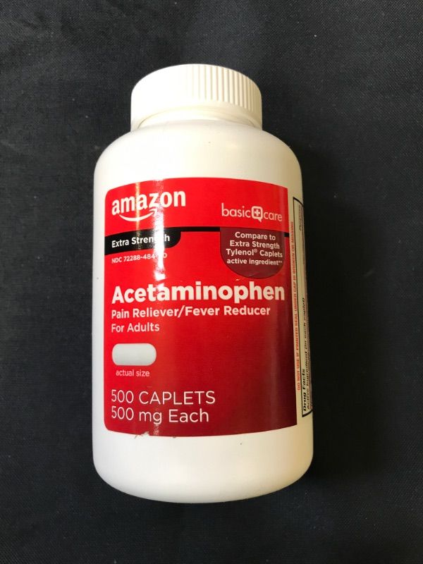 Photo 2 of Amazon Basic Care Extra Strength Pain Relief, Acetaminophen Caplets, 500 mg, 500 Count (Pack of 1)
