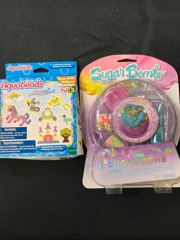 Photo 3 of (Bundle) Sugar Bombs by Horizon Group USA, Design & Decorate Your Own Galactic Themed Fizzing Bomb & Aquabeads Pastel Fairy Tale Set
