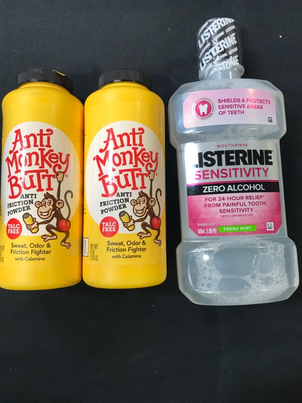 Photo 3 of (Bundle) 2 Pack of Anti Monkey Butt | Body Powder with Calamine | Sweat, Odor and Friction Fighter & 1 Bottle of Sensitivity Zero Alcohol Mouthrinse Mint