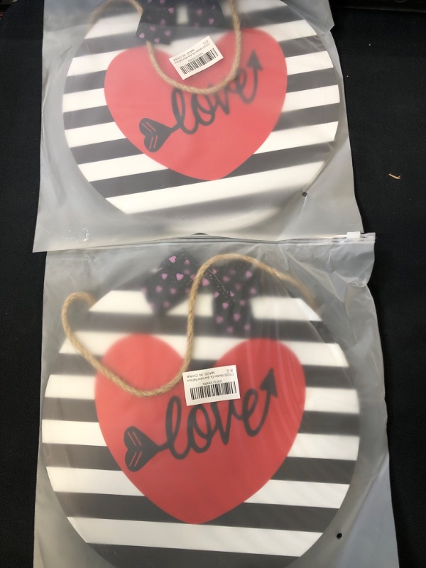 Photo 2 of CYNOSA Valentine's Day Door Sign Front Door Decorations Black and White Stripes Heart "Love", 2 Pack 