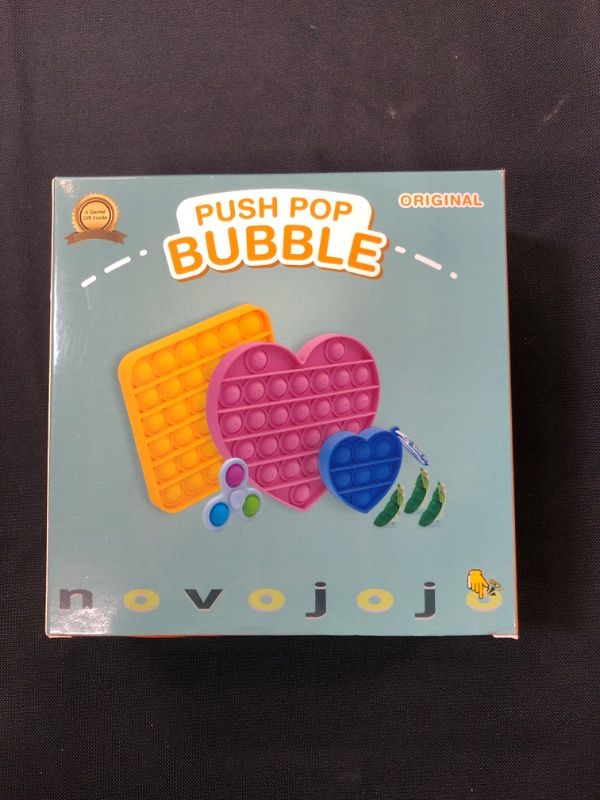 Photo 1 of NOVOJOJO Original Fidgets Toys: 8 Pack Popit Pop Push Bubble (one Surprise popit) - NOT Any Ordinary Sensory Pop It Toys 3 Pack Edamame Squeeze Keychain Keyring Fidget (Total 8 Items)
