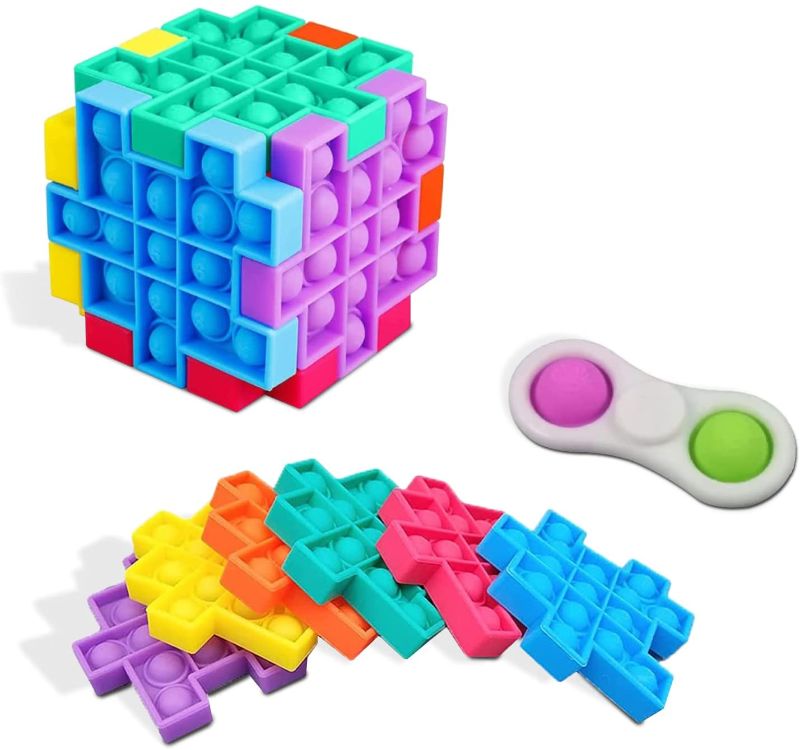 Photo 1 of Leinad Pop It Cube Toy Set – 3D Multi-Color Pop It Puzzle Cube & Fidget Spinner for Kids & Adults