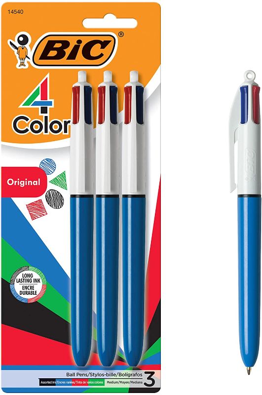 Photo 1 of BIC 4-Color Ball Pen, Medium Point (1.0mm), Assorted Ink, 3-Count
2 PACK 
