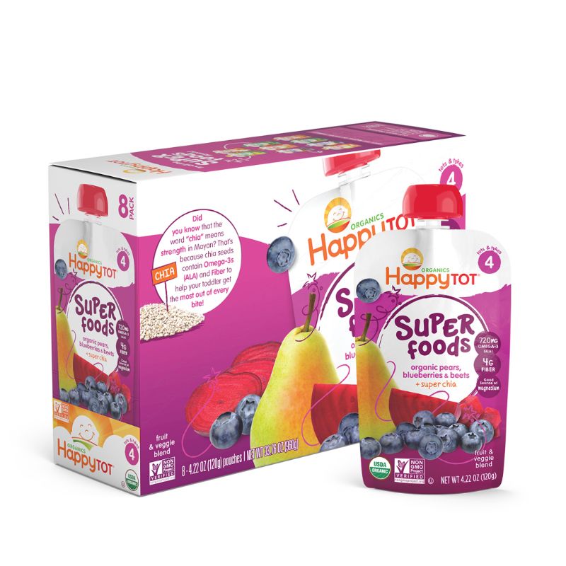 Photo 1 of (8 Pouches) Happy Tot Superfoods, Stage 4, Organic Toddler Food, Pears, Blueberries & Beets + Super Chia, 4.22 Oz
( 2 PACK (16 PCS TOTAL) EXP AUG 3 2022