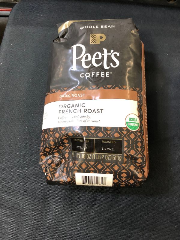 Photo 2 of    Peet's Coffee, Dark Roast Whole Bean Coffee - Organic French Roast 18 Ounce Bag, USDA Organi
    EXP 2/27/2022           