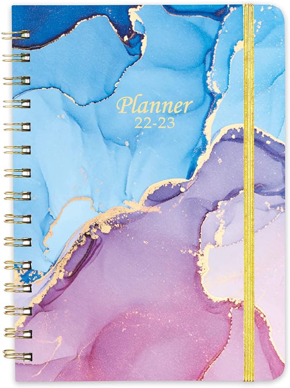 Photo 1 of 2022-2023 Planner - 2022-2023 Academic Weekly Monthly Planner with Tabs, 6.3" x 8.4", July 2022 - June 2023, Hardcover with Back Pocket + Thick Paper + Twin-Wire Binding - Pink Purple Marble
