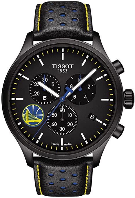 Photo 1 of Tissot Men's Chrono XL NBA Golden State Warriors Stainless Steel Swiss Quartz Watch with Leather Strap, Black, 22 (Model: T1166173605102)
