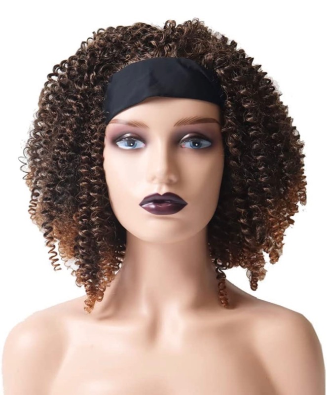 Photo 1 of Headband Wig Short Afro Curly Headband Wigs For Black Women Mixed Color Heat Resistant Fiber Synthetic Big Bouncy Fashion Lady Costume Wig Lulasess Hair12 Inches (12 Inch, KC 1B30)