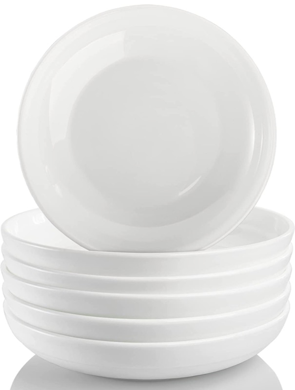 Photo 1 of AVLA 6 Pack Pasta Bowls, 18 Ounces Salad Serving Bowls Soup Bowls Set, 7.8 Inch Pasta Plates and Bowls Set, Wide and Flat, Microwave and Dishwasher Safe, White