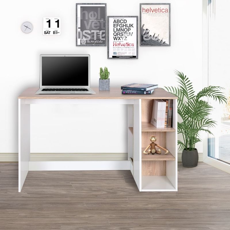 Photo 1 of 47.3 in. Rectangular White Writing Desks with Storage - SIZE 120X60X75 CM - COLOR WHITE OAK 
