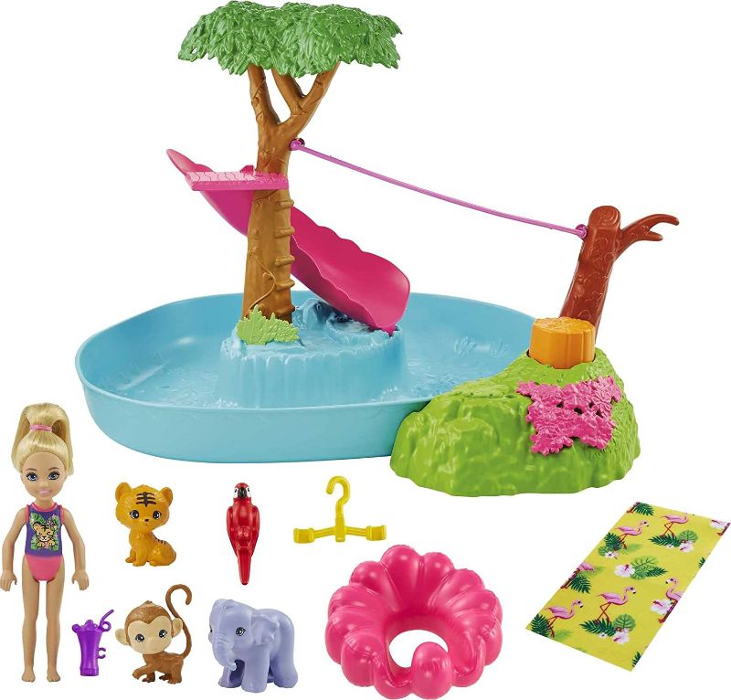 Photo 1 of Barbie and Chelsea The Lost Birthday Doll & Splashtastic Pool Surprise Playset - 2 Pcs