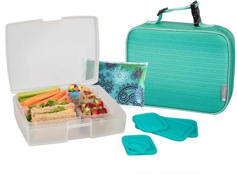 Photo 1 of 
Bentology Lunch Bag and Box Set for Kids - Girls Insulated Lunchbox Tote, Bento Box, 5 Containers and Ice Pack - 9 Pieces - Turquoise