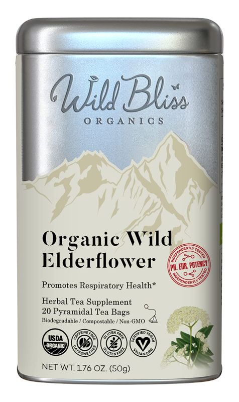 Photo 1 of  exp 6/23
Wild Bliss Elderflower Herbal Tea - Organic Elder Flowers - Caffeine Free Tisane - Pharmacopoeia Grade Potency - 20 Tea Bags