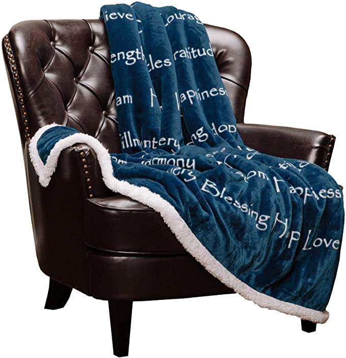 Photo 1 of Chanasya Love and Joy Inspiring Gift Throw Blanket - Cozy, Warm and Fluffy Sherpa - Perfect Caring, Uplifting, Thoughtful, Personalized Gift for Blessings, Peace and Prayer (65x50 inches) Blue