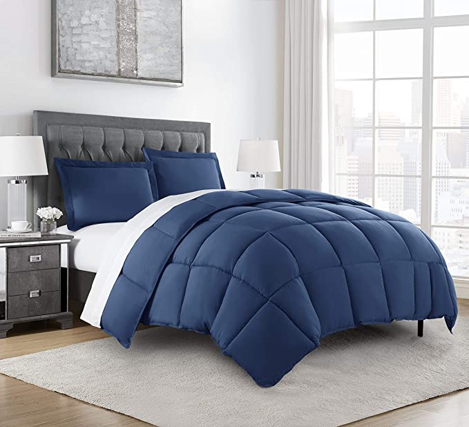 Photo 1 of Chezmoi Collection 3-Piece Down Alternative Comforter Set (King, Navy)----factory sealed