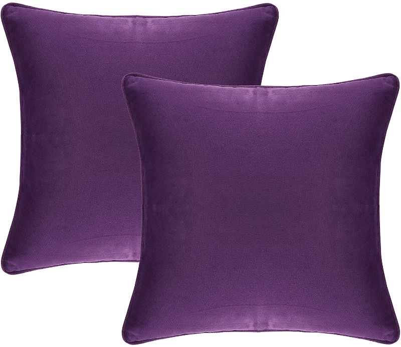 Photo 1 of ALSCUEE Pack of 2 Decorative Velvet Throw Pillow Covers, Square Soft Cushion Covers Luxury Pillow Case for Sofa Couch (Purple, 16" x 16") 