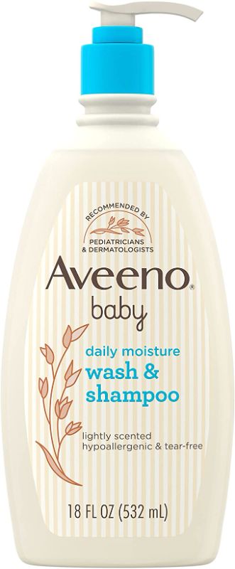 Photo 1 of Aveeno Baby Daily Moisture Gentle Body Wash & Shampoo with Oat Extract, 2-in-1 Baby Bath Wash & Hair Shampoo, Tear- & Paraben-Free for Hair & Sensitive Skin, Lightly Scented, 18 fl. oz