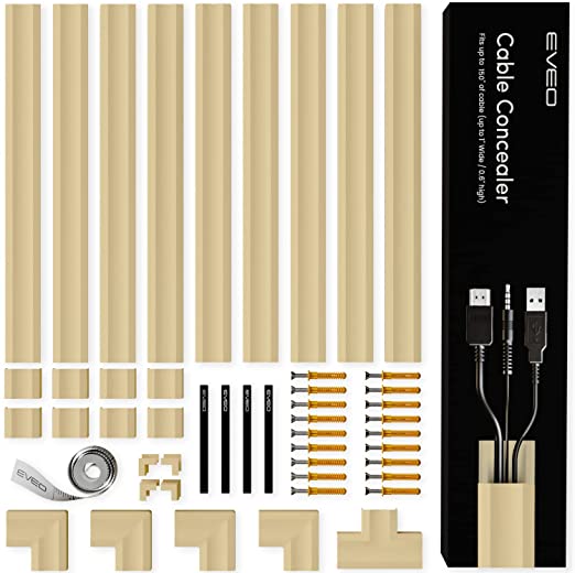 Photo 2 of 153” Cable Concealer - Cord Cover Wall - Paintable Cord Hider , Wire hiders for TV on Wall - Cable Management Cord Hider Wall Including Connectors & Adhesive Strips Cable Raceway- Sand