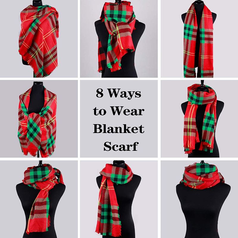 Photo 1 of women oversized blanket scarf wrap and shawl warm pashmina plaid red / green---factory sealed