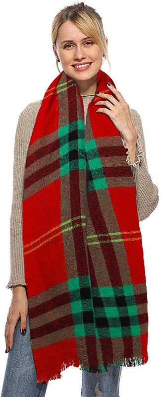 Photo 1 of women oversized blanket scarf wrap and shawl warm pashmina plaid red / green---factory sealed
