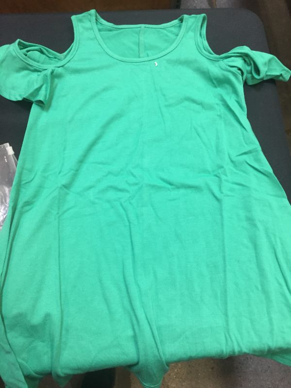 Photo 2 of GRAPENT Girls Cold Shoulder Ruffled Short Sleeve Casual Loose Tunic T-Shirt Dress Size Medium (6-7 Years) Green
