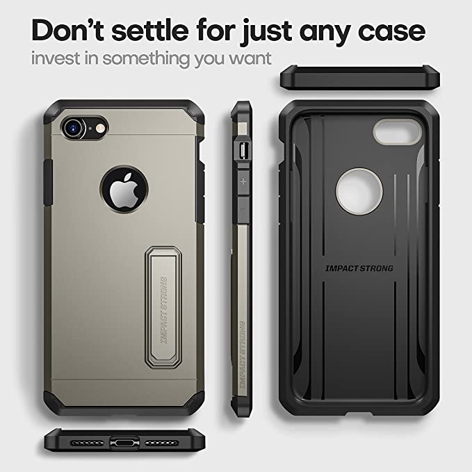 Photo 1 of iPhone 7/8 Case, ImpactStrong Heavy Duty Dual Layer Protection Cover with Metal Kickstand Heavy Duty Case for Apple iPhone 7/8 (K-Gun Metal)