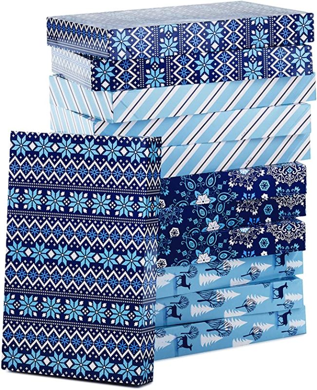 Photo 1 of Hallmark Christmas Design Shirt Boxes, Snowy Blue (12-Pack) Snowflakes, Stripes, Sweater Pattern, Reindeer