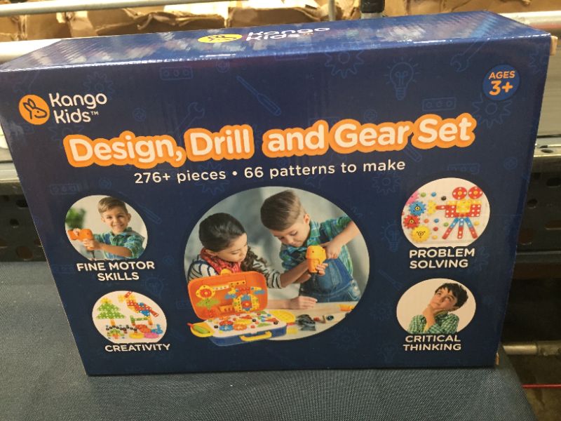 Photo 1 of KangoKids 276 Piece Designer and Drill Building Toys for Kids, Learn Construction and Engineering with Mosaic Drill STEM Toys for Kids, Kids Drill Toy with Power Drill, Gears and Storage Case---factory sealed