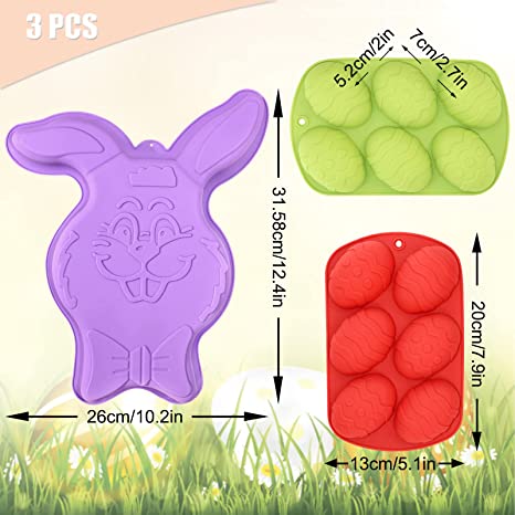 Photo 1 of 3 Pack Easter Egg Mold Bunny Silicon Mold, Big Rabbit Eggs Shape Molds for Backing Chocolate Bombs Jello Candy Party Jelly, Ice Cube, Soap for Easter Decorating …