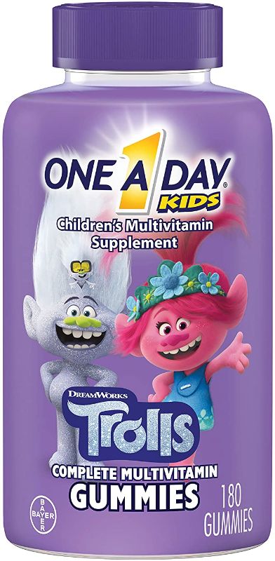 Photo 1 of ONE A DAY Kids Trolls Multivitamin Gummy Vitamins A, B6, B12, C, D, and E, Zinc, Folic Acid and Biotin (Packaging May Vary), Trolls, 180 Count---factory sealed-----exp date 08-2022 